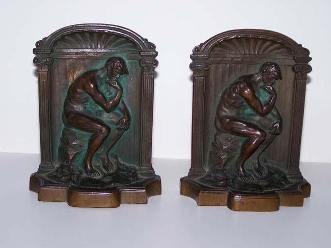 A fine pair of solid bronze Antique Bookends depicting Auguste Rodin's 'The Thinker' circa 1928 — image 2